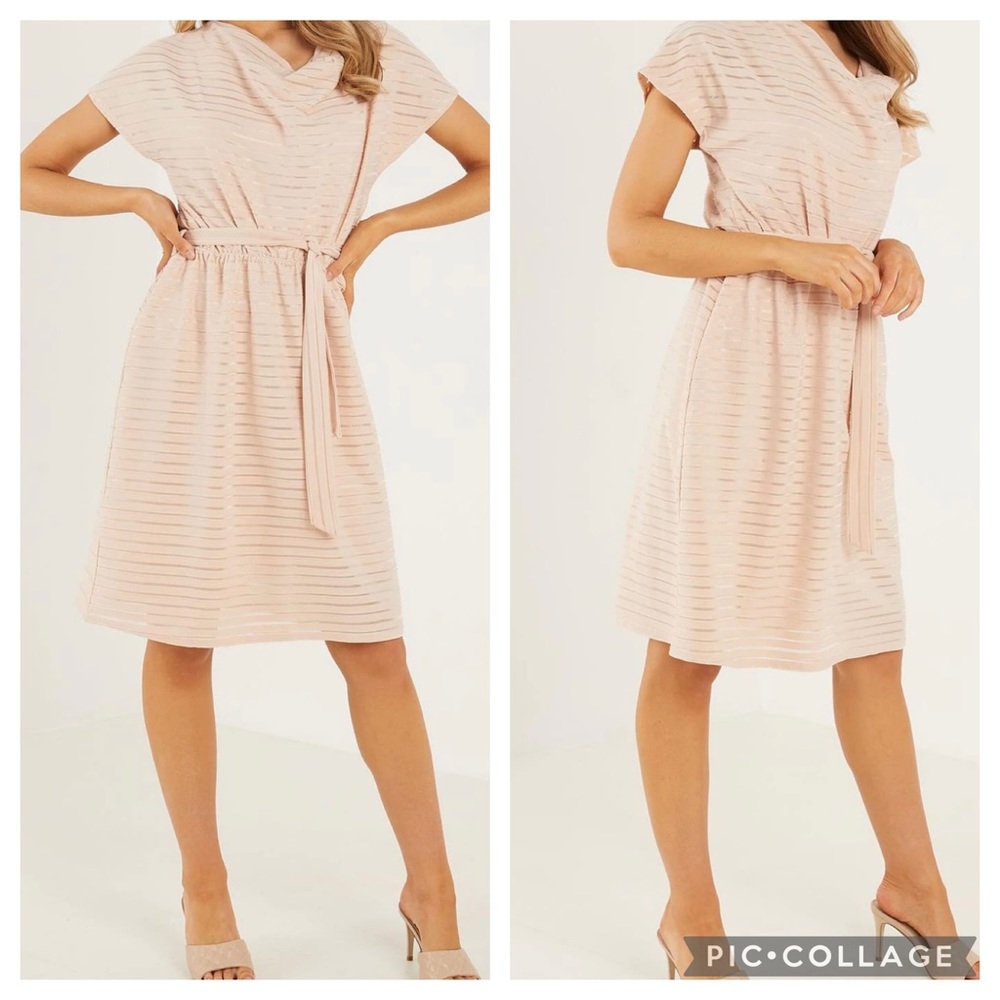 NWT Stripe Burnout Tie Waist Midi Dress SZ 10